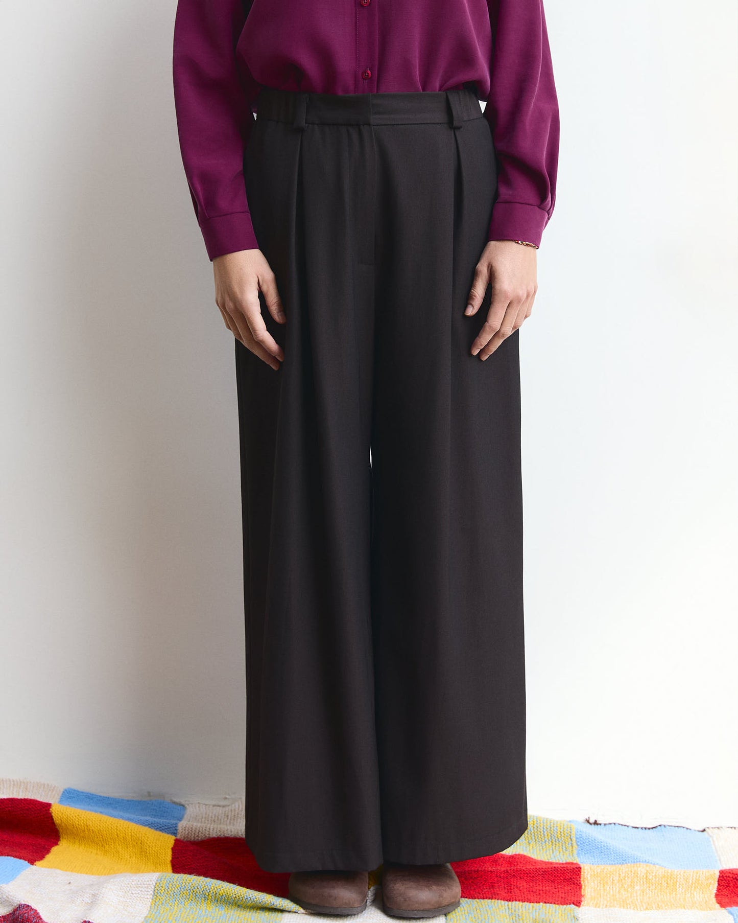 COMPLETO- Pantalone palazzo Cianìn Cianìn + Gilet Pecìn in lana Cacao