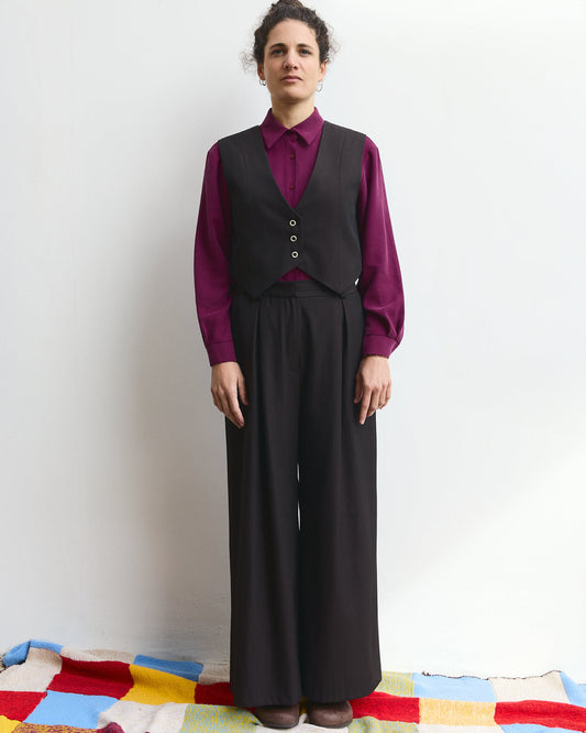 COMPLETO- Pantalone palazzo Cianìn Cianìn + Gilet Pecìn in lana Cacao