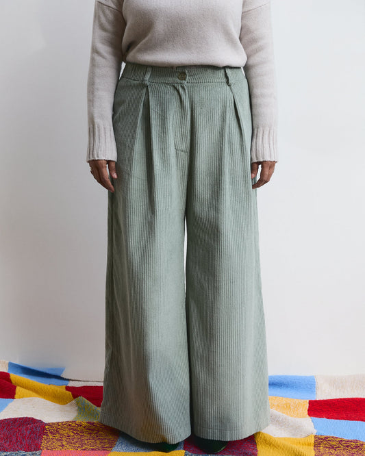 Pantalone palazzo Cianìn in velluto Salvia