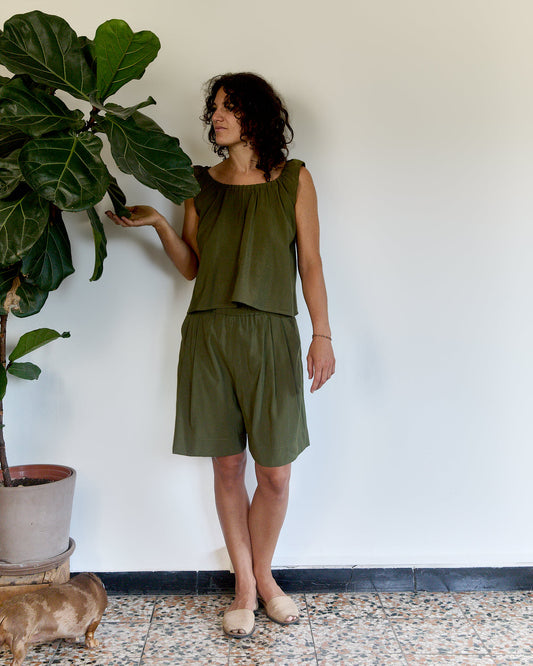 Gonna pantalone Paranza| in cupro di viscosa verdone