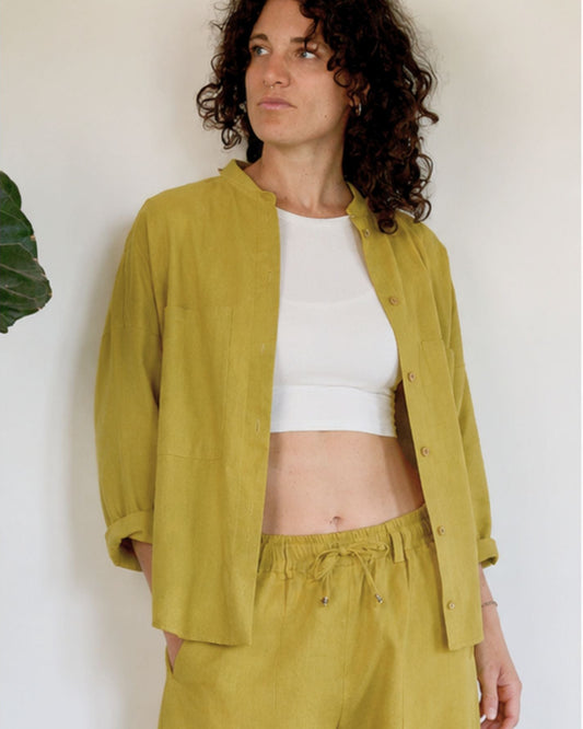 Camicia over Refolo| In lino Lime