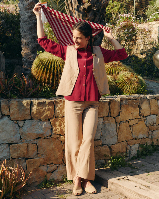 Pantalone Mainà in bamboo e lino beige sabbia