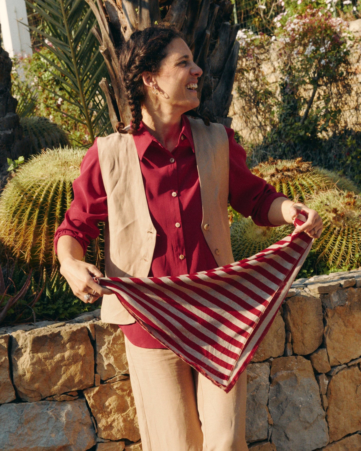 Foulard Niù in jersey di lino a righe rosse