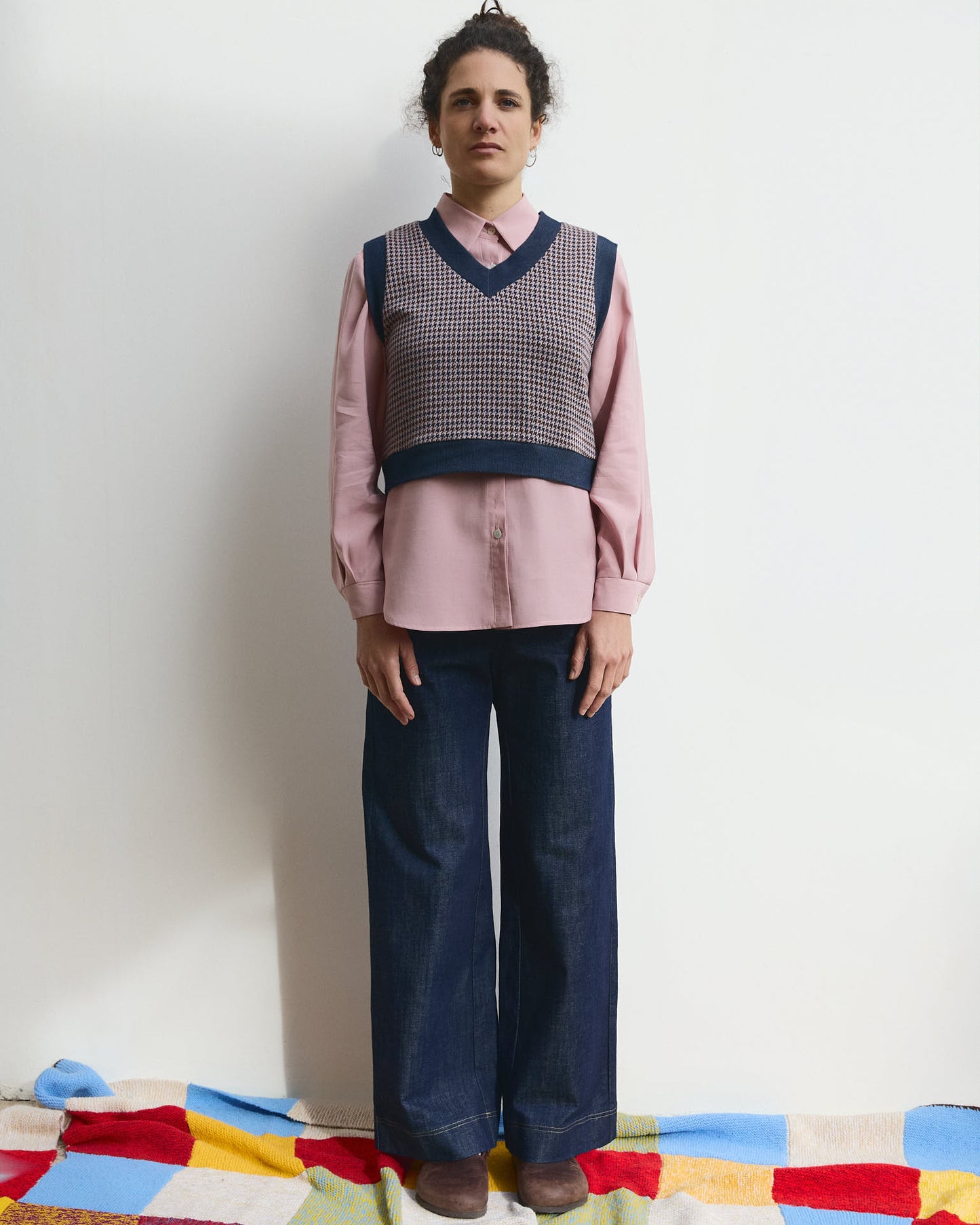 Gilet Diane in punto milano pied de poule Rosa