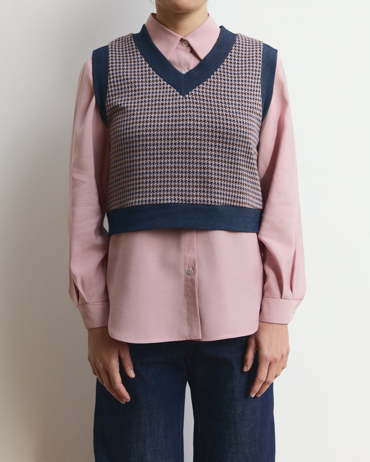 Gilet Diane in punto milano pied de poule Rosa