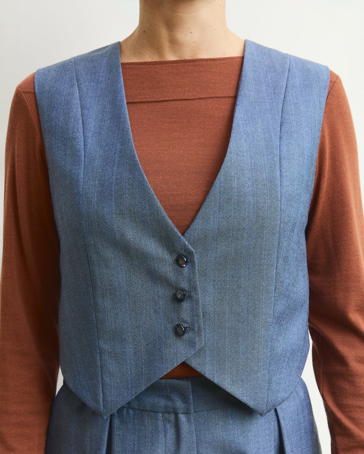 COMPLETO- Pantalone palazzo Cianìn Cianìn + Gilet Pecìn in lana Grigio Nuvola