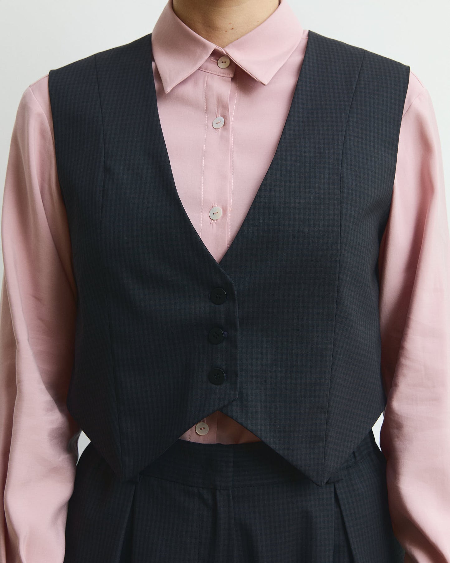 Gilet Pecìn in fresco lana a microquadri