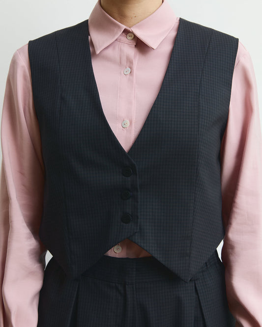 Gilet Pecìn in fresco lana a microquadri