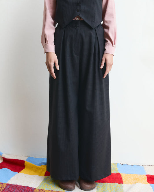 Pantalone palazzo Cianìn in fresco lana a microquadri