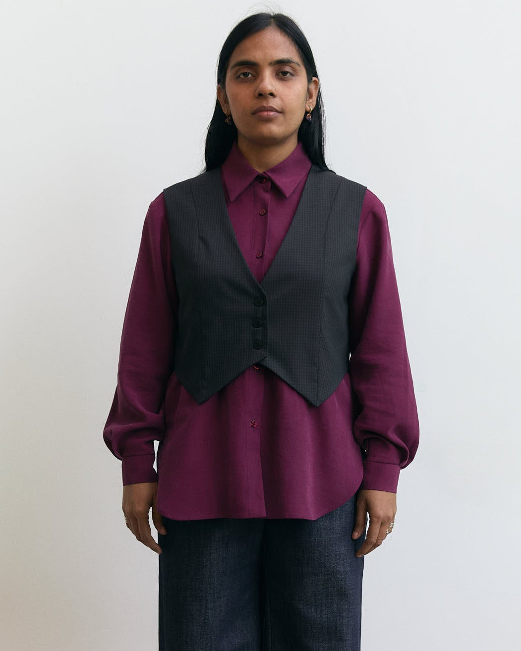 Gilet Pecìn in fresco lana a microquadri