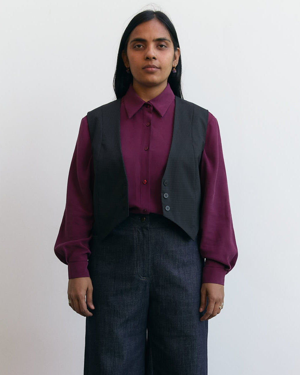 Gilet Pecìn in fresco lana a microquadri