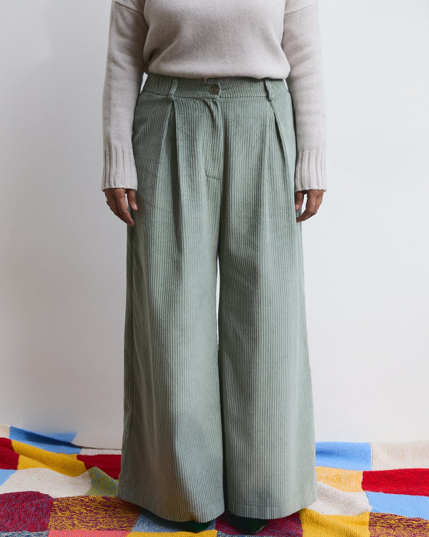 Pantalone palazzo Cianìn in velluto Salvia