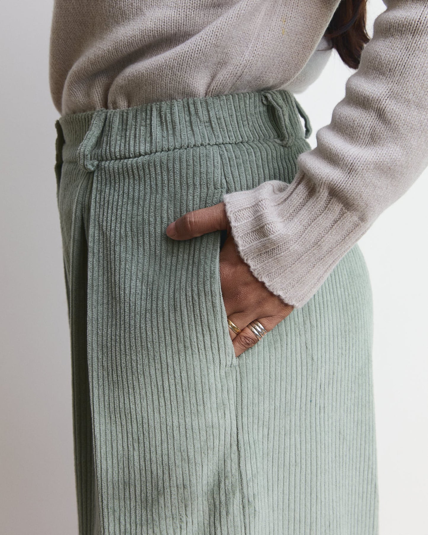 Pantalone palazzo Cianìn in velluto Salvia