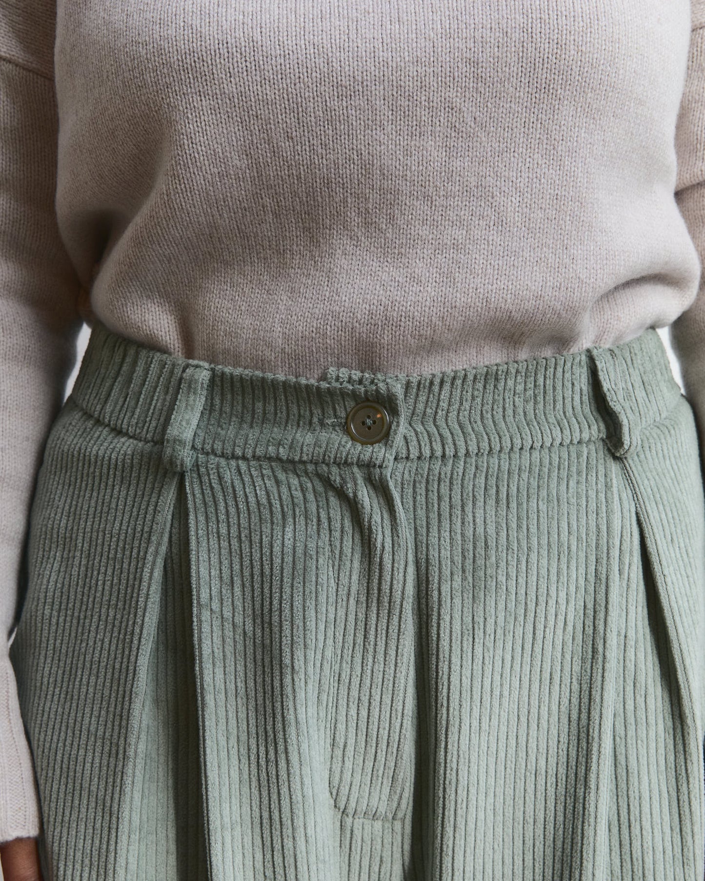 Pantalone palazzo Cianìn in velluto Salvia