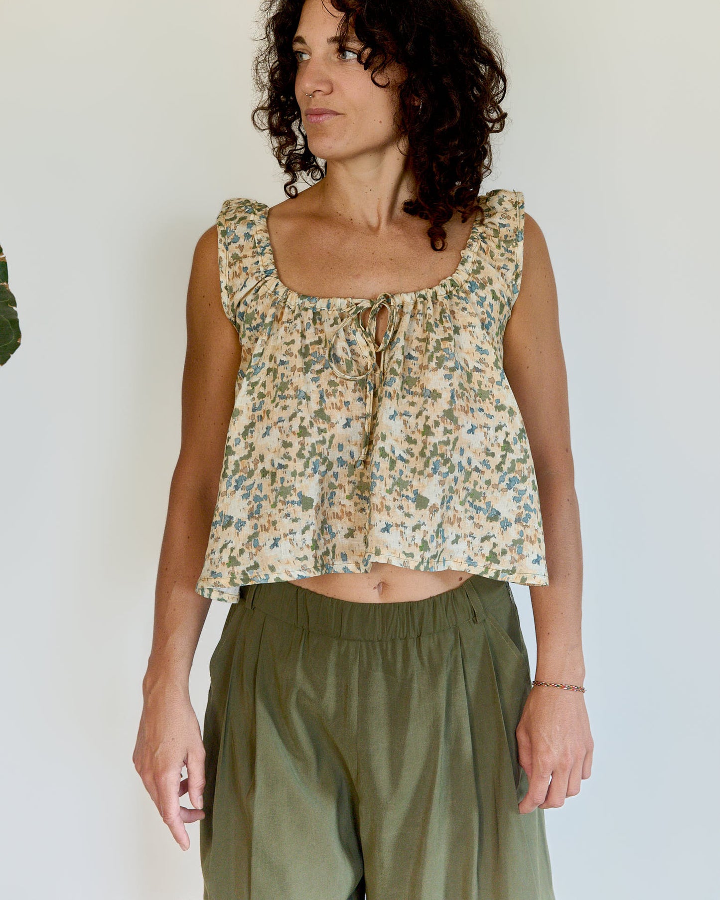 Canotta arricciata Frisceu| Double in lino fantasia