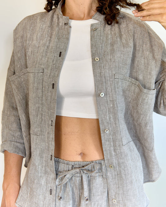 Camicia over Refolo| In  lino Pietra