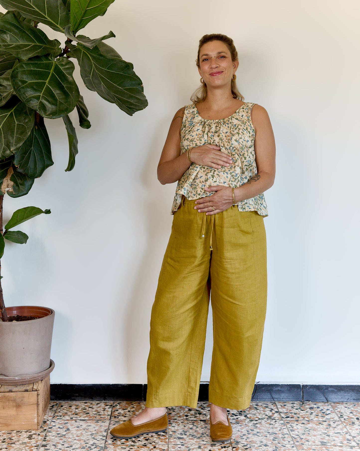 Canotta arricciata Frisceu| Double in lino fantasia