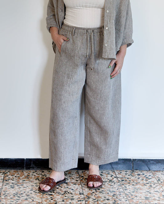 Pantalone Anciua estivo | Con coulisse in lino Pietra