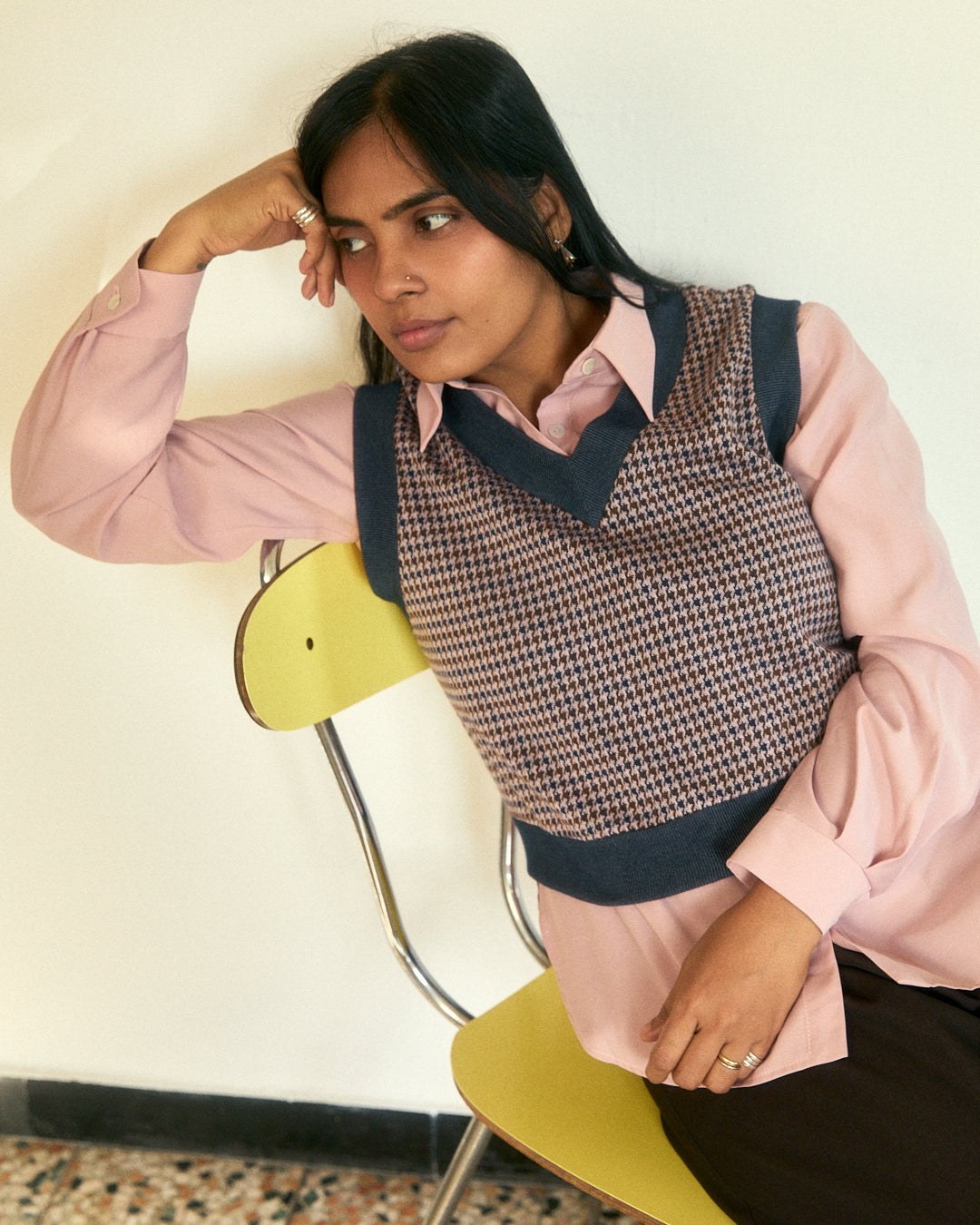 Gilet Diane in punto milano pied de poule Rosa