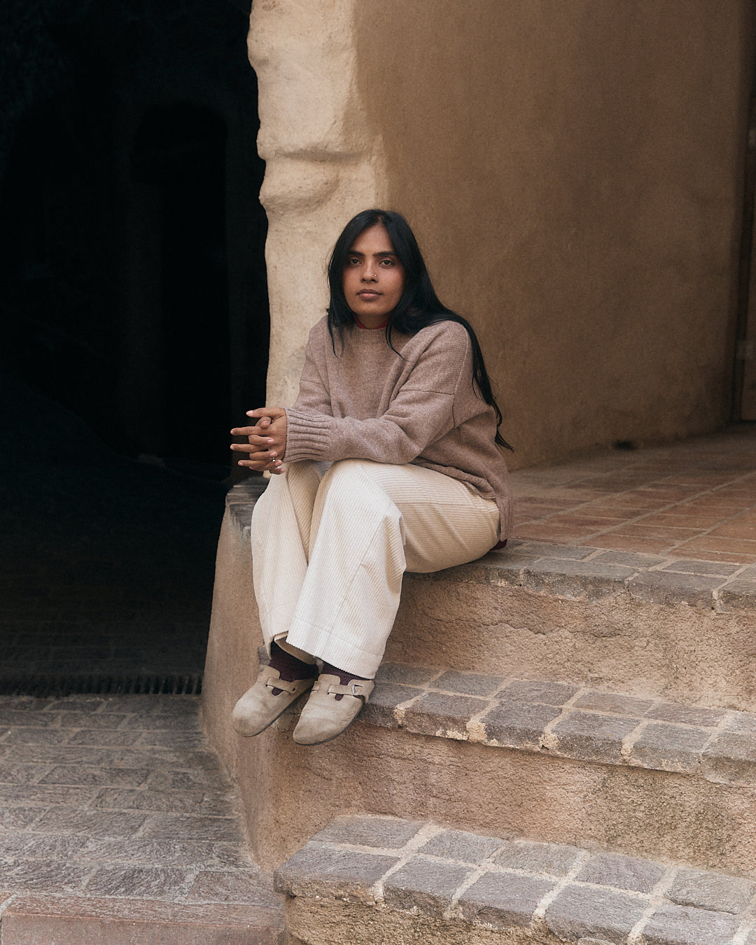 Pantalone velluto Mainà in Sabbia chiaro