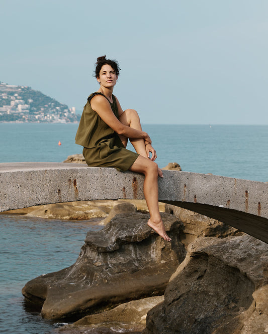 Gonna pantalone Paranza| in cupro di viscosa verdone